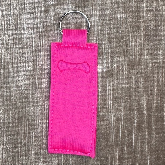 Lip balm holder key chain handmade made of Neoprene slight stretch pink - Picture 4 of 7